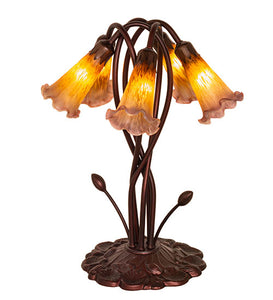 16.5"H Amber/Purple Pond Lily 5 Lt Tiffany Accent Lamp