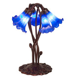 16.5"H Blue Pond Lily 5 Lt Tiffany Floral Accent Lamp