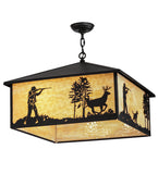 24"Sq Quail & Deer Hunter Wildlife Ceiling Pendant