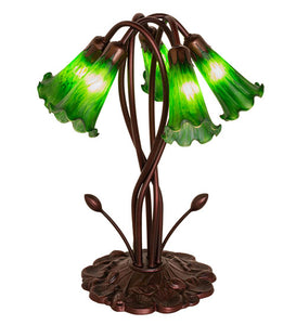 16.5"H Green Pond Lily 5 Lt Tiffany Floral Accent Lamp