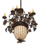 28"W Greenbriar Oak 9 Arm Tiffany Lodge Chandelier