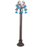 63"H Pink/Blue Tiffany Pond Lily 12 Lt Floor Lamp