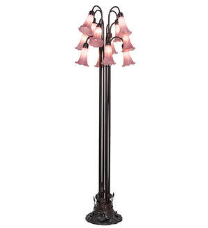 60"H Lavender Tiffany Pond Lily 12 Lt Floor Lamp