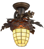 13"W Acorn Branch Stained Glass Flushmount