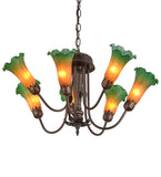 24"W Amber/Green Pond Lily 7 Lt Tiffany Floral Chandelier