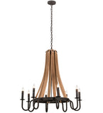 42"W Barrel Stave Madera 8 Lt Rustic Gothic Chandelier