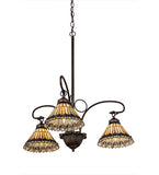 24"W Tiffany Jeweled Peacock 3 Lt Victorian Chandelier