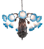 24"W Pink/Blue Tiffany Pond Lily 12 Lt Chandelier