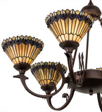 33"W Tiffany Jeweled Peacock 6 Lt Victorian Chandelier