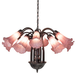 24"W Lavender Tiffany Pond Lily 12 LT Chandelier