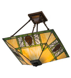 17"Sq Pinecone Ridge Tiffany Lodge Semi-Flush Mount
