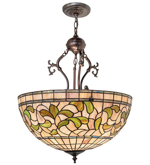 20"W Tiffany Turning Leaf Inverted Pendant