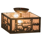10"Sq Deer At Lake Wildlife Rustic Lodge Flush Mount