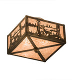 10"Sq Deer At Lake Wildlife Rustic Lodge Flush Mount