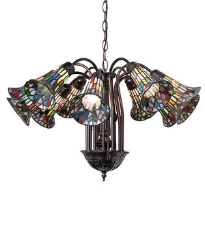 24"W Multicolored Stained Glass Pond Lily 12 Lt Chandelier