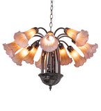 24"W Amber/Purple Tiffany Pond Lily 12 Lt Chandelier
