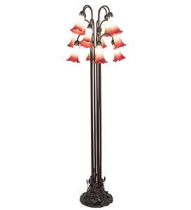 63"H Seafoam/Cranberry Tiffany Pond Lily 12 Lt Floor Lamp