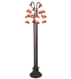 63"H Seafoam/Cranberry Tiffany Pond Lily 12 Lt Floor Lamp