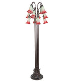 63"H Seafoam/Cranberry Tiffany Pond Lily 12 Lt Floor Lamp