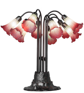 24"H Seafoam/Cranberry Tiffany Pond Lily 10 Lt Table Lamp