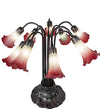 24"H Seafoam/Cranberry Tiffany Pond Lily 10 Lt Table Lamp