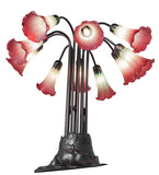 24"H Seafoam/Cranberry Tiffany Pond Lily 10 Lt Table Lamp