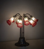 24"H Seafoam/Cranberry Tiffany Pond Lily 10 Lt Table Lamp