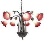 24"W Seafoam/Cranberry Tiffany Pond Lily 7 Lt Chandelier