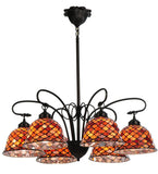 31"W Tiffany Fishscale 6 Lt Victorian Stained Glass Chandelier