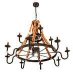 54"W Barrel Stave Madera 12 Lt Gothic Chandelier