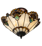 16"W Shell with Jewels Stained Glass Semi-Flush Mount