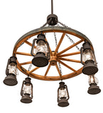 40"W Miners Lantern Wagon Wheel 6 Lt Chandelier