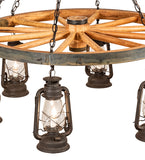 40"W Miners Lantern Wagon Wheel 6 Lt Chandelier