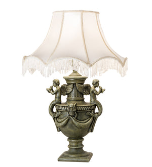 29"H Fabric & Fringe Twin Cherub Table Lamp