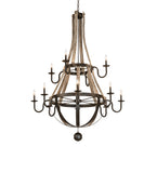 56"W Barrel Stave Madera 12 Lt Two Tier Chandelier