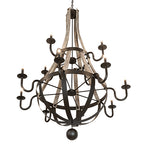 56"W Barrel Stave Madera 12 Lt Two Tier Chandelier