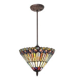 12"W Tiffany Jeweled Peacock Inverted Pendant