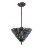 12"W Tiffany Jeweled Peacock Inverted Pendant