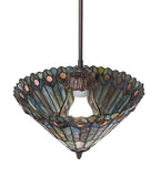 12"W Tiffany Jeweled Peacock Inverted Pendant