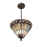12"W Tiffany Jeweled Peacock Inverted Pendant