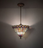 12"W Tiffany Jeweled Peacock Inverted Pendant