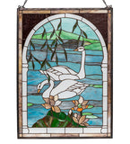 22"W X 30"H Tiffany Swans Landscape Stained Glass Window