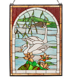 22"W X 30"H Tiffany Swans Landscape Stained Glass Window