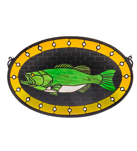 22"W X 14"H Bass Plaque Stained Glass Window