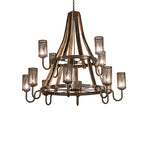 60"W Barrel Stave Winter Maple 12 Lt Two Tier Chandelier