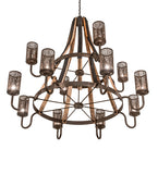 60"W Barrel Stave Winter Maple 12 Lt Two Tier Chandelier
