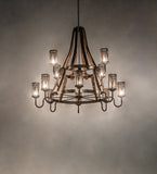 60"W Barrel Stave Winter Maple 12 Lt Two Tier Chandelier