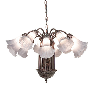 24"W Gray Tiffany Pond Lily 12 Lt Chandelier
