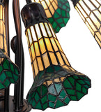 24"W Stained Glass Amber & Green Pond Lily 12 Lt Chandelier