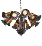 24"W Stained Glass Amber & Purple Pond Lily 12 Lt Chandelier